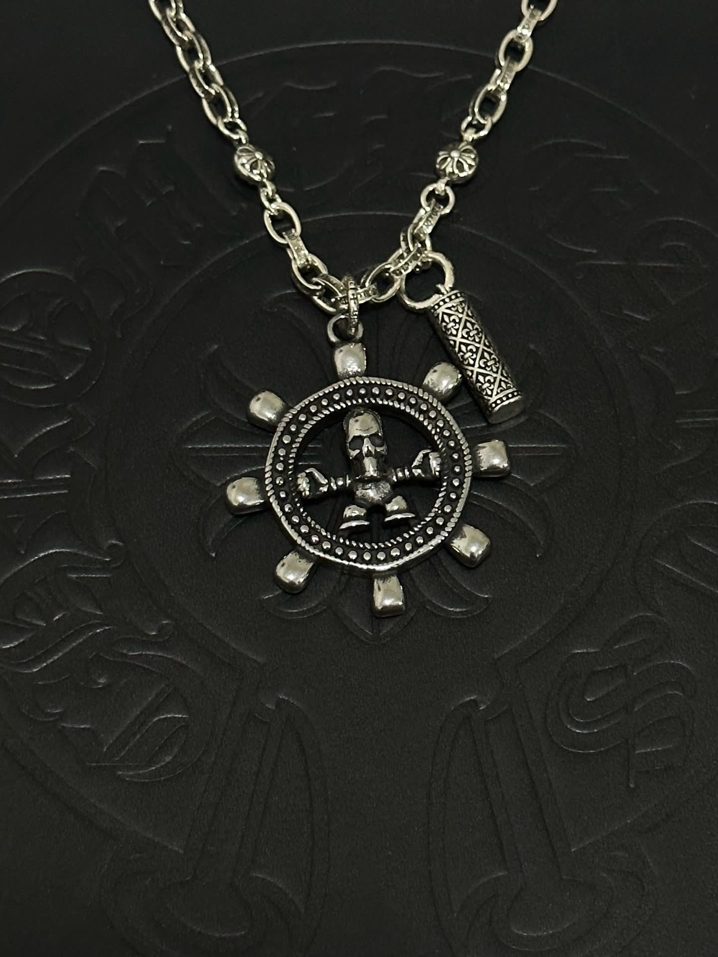 Chrome Hearts Silver Skull and Crossbones Pendant Necklace